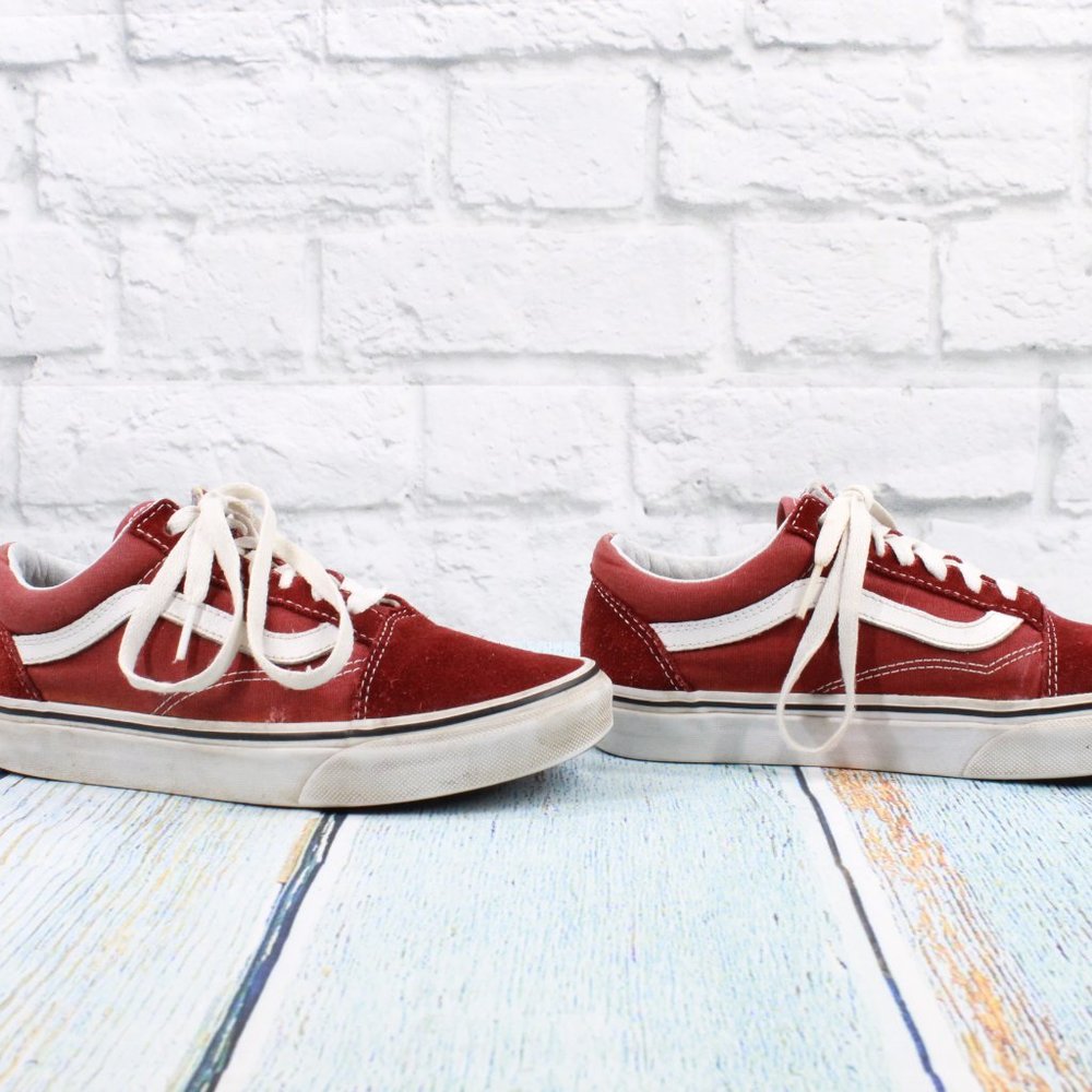 Vans Off The Wall Red Suede Canvas Lace up Low Top Skate Sneakers M 4 L 5.5 - Picture 3 of 9